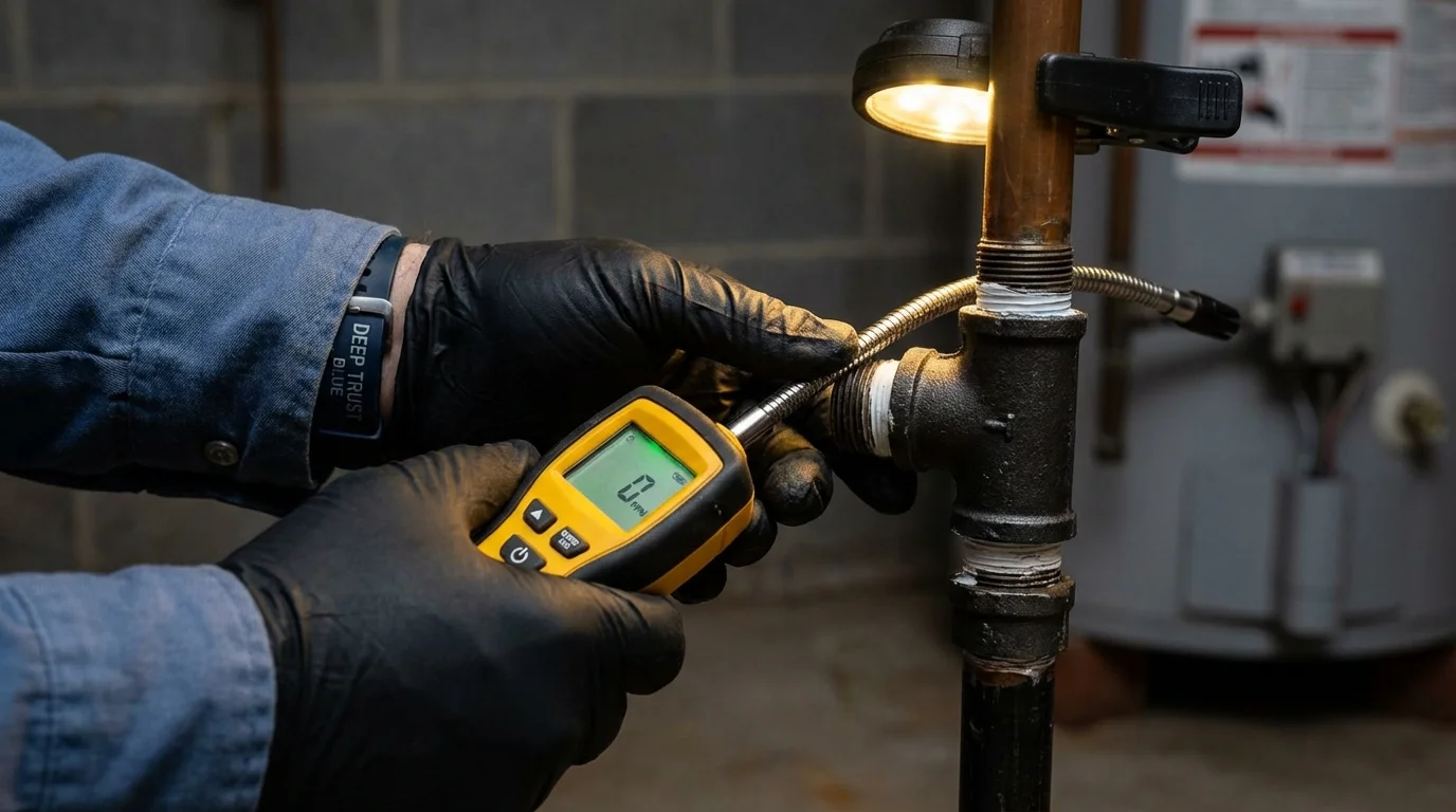 Gas leak detection with electronic sniffer by Johns Plumbing LLC in Jay