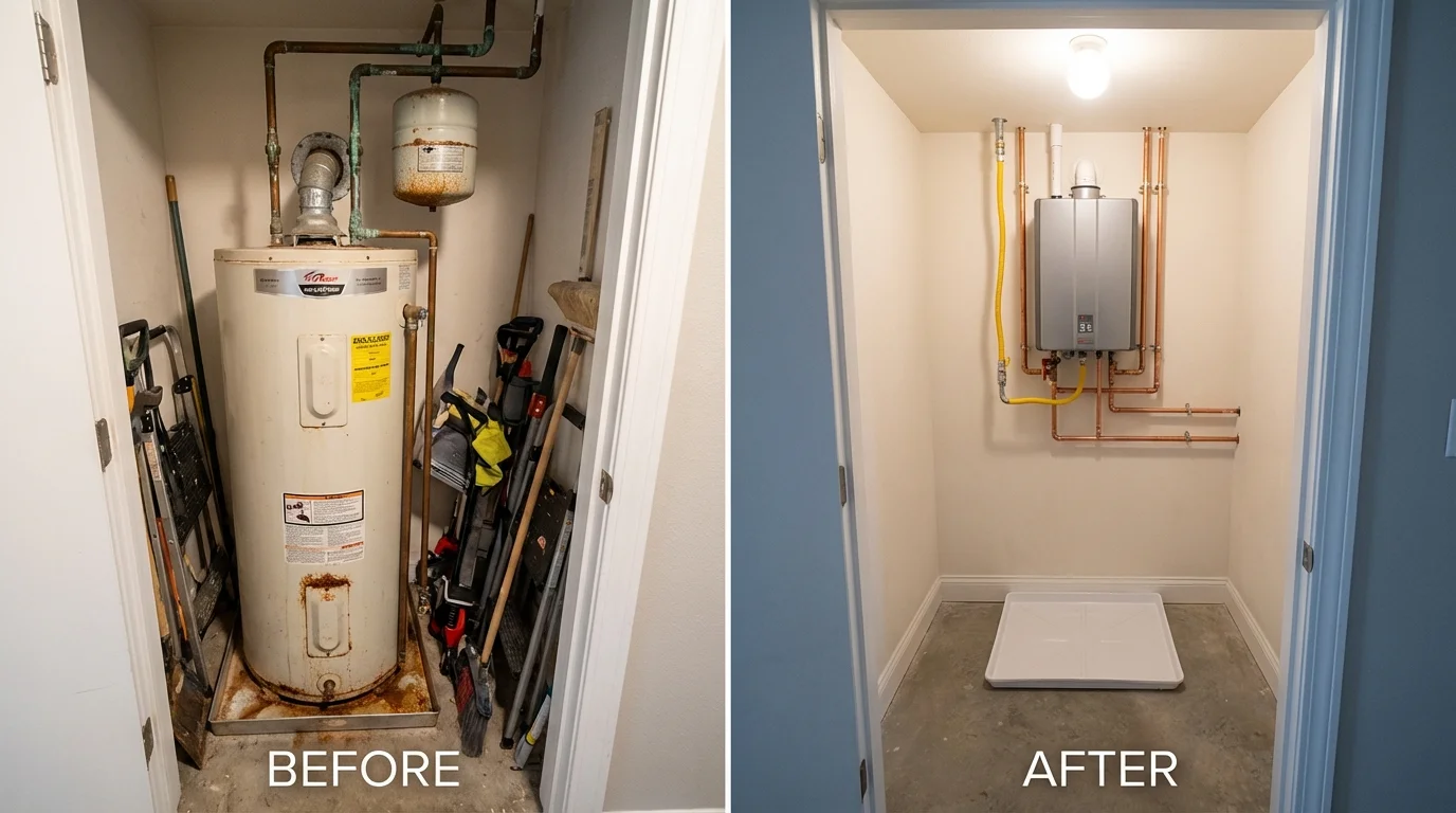 Tank water heater versus wall-mounted tankless unit comparison for Jay, ME homeowners